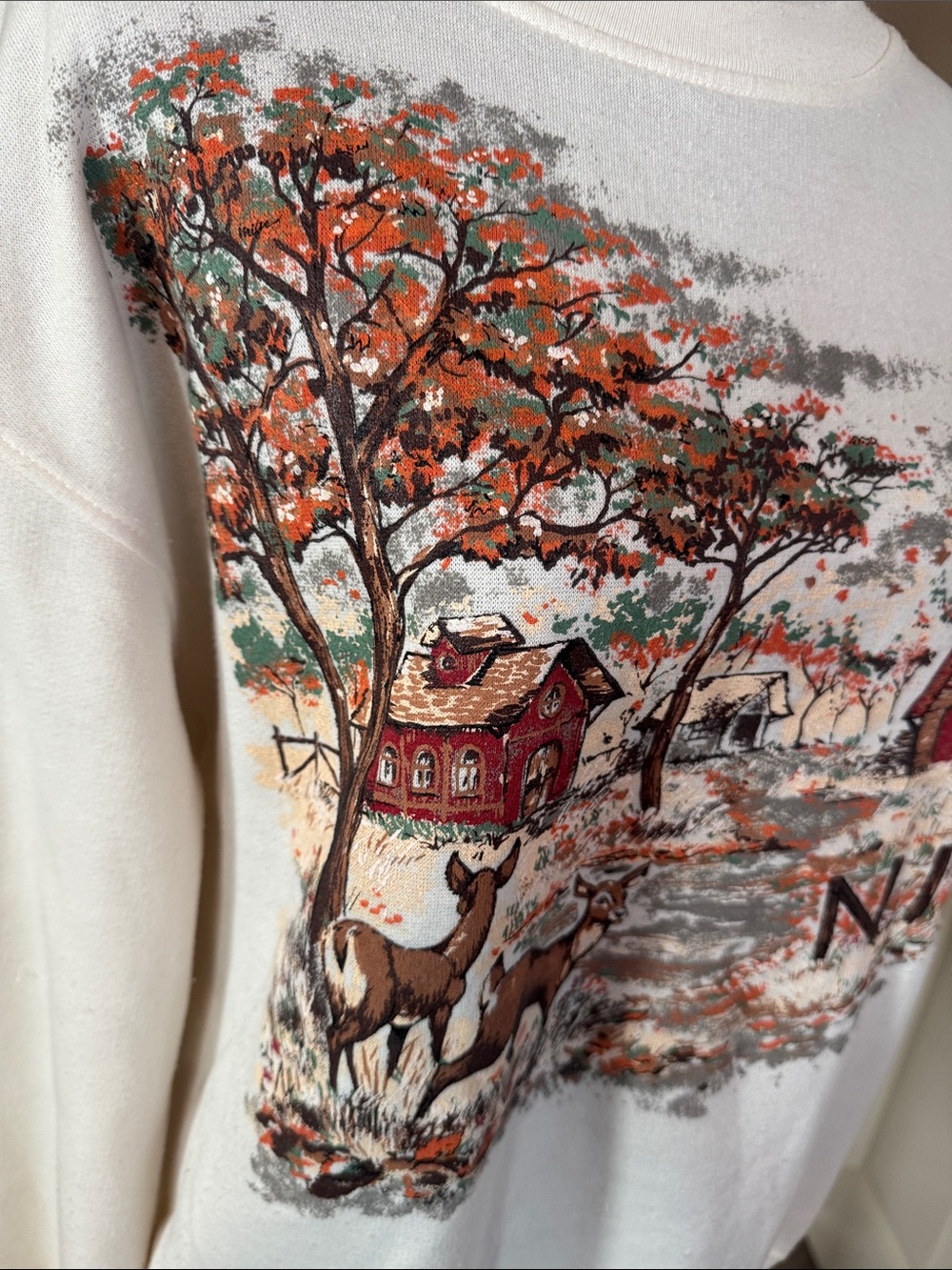 Vintage Cottagecore Painted Fall Country Scene Basic Editions Sweatshirt - Picture 3 of 10